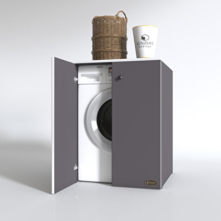 Kenzlife çamaşır&kurutma makinesi dolabı büyük boy kapaklı lubmila gri 100*80*70 banyo ofis kapaklı arkalıksız