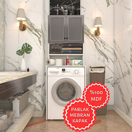 Kenzlife membran çamaşır makinesi dolabı hayzum gribyz çubuk 180*66*55 mebran kapak MDF gövde