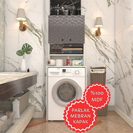 Kenzlife membran çamaşır makinesi dolabı hayzum gribyz küpşeker 180*66*55 mebran kapak MDF gövde