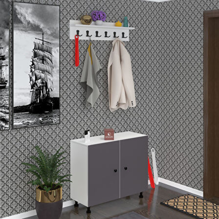 Kenzlife ayakkabılık galoş4 gribyz 53*080*32 kapaklı 4 raflı 16 çift ayakkabı kapasitesi