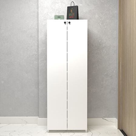Kenzlife kapaklı ayakkabılık bosnevi mat beyaz suntalam 170*060*30 otuzüç çift ayakkabı kapasitesi arkalıksız 