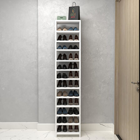 Kenzlife kapaklı ayakkabılık bosnevi mat beyaz suntalam 183*040*30 yirmidört çift ayakkabı kapasitesi arkalıksız 