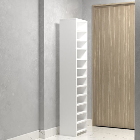 Kenzlife kapaklı ayakkabılık bosnevi mat beyaz suntalam 183*040*30 yirmidört çift ayakkabı kapasitesi arkalıksız 