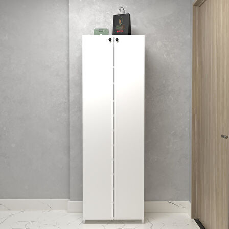 Kenzlife kapaklı ayakkabılık bosnevi mat beyaz suntalam 183*060*30 otuzaltı çift ayakkabı kapasitesi arkalıksız 