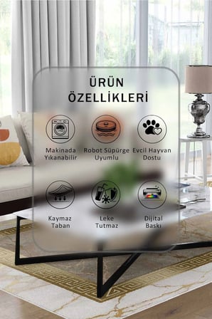 Yıkanabilir Kaymaz Taban Dijital Baskılı Halı ve Yolluk – Leke Tutmaz Salon & Mutfak Halısı