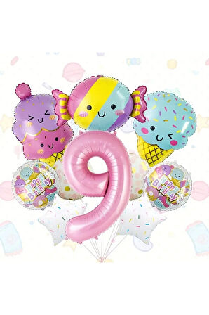 10 Adet Tatlı Şeker Dondurma Yuvarlak Top folyo yaş balon set