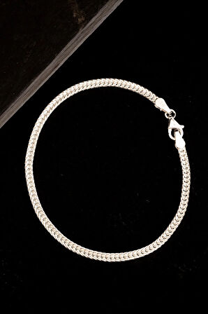 Kadın Gümüş Bileklik - 3.5mm Yassı Beyaz Tilki Kuyruğu Zincir Gümüş Kadın Bileklik