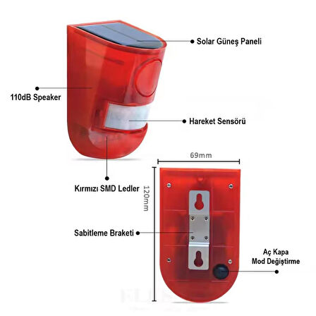  Sesli̇ Hayvan Kovucu Alarm Ci̇hazi Solar Panelli̇ Hareket Sensörlü