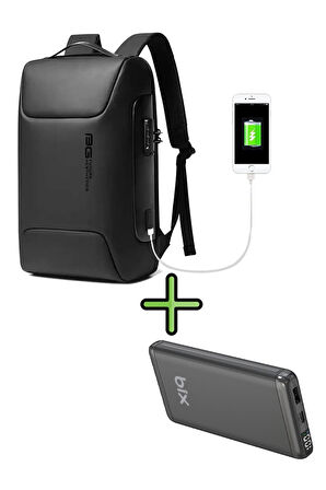 Çanta Şifreli Ve Usb Portlu Tablet Laptop Çantası Sırt Çantası Kilitli Çanta + 10000 MAH POWERBANK