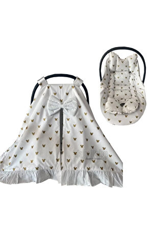 Gold Poplin Kumaş Puset Örtüsü Çarşafı ve Puset Minderi 3'lü Set