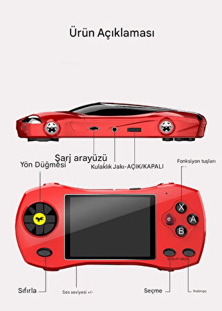 QASUL YARIŞ ARABASI GÖRÜNÜMLÜ F1 PSP RETRO NOSTALJİ MİNİ OYUN KUTUSU