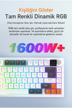 AF82 RGB Membran Kablosuz Oyuncu Klavyesi-4000 Mah Batarya-Ekranlı-Mavi
