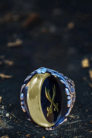 Erkek Gümüş Yüzük - Ortası Dönen Çift Taraflı Hz Zülfikar Kılıcı İşlemeli Erkek Yüzük