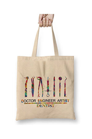 Doctor Engineer Artist Dentist Beyaz Bez Çanta Uzun Saplı Alışveriş Çantası Plaj Çantası