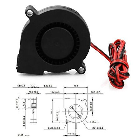 3D Yazıcı İçin Salyangoz Fan 24v 50*50*15mm