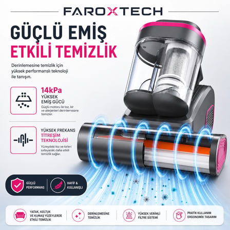 14kPa Güçlü Emişli Kablosuz Yatak ve Koltuk Temizleme Süpürgesi – Yüksek Frekans Titreşimli