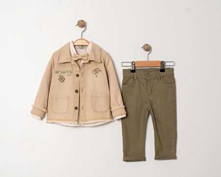 ERKEK ÇOCUK PAPYON AKSESUARLI 3'LÜ PAMUKLU KUMAŞ TAKIM