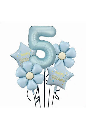 RETRO MAVİ PAPATYALI YAŞ BALON PARTİ SETİ 5 Lİ SET