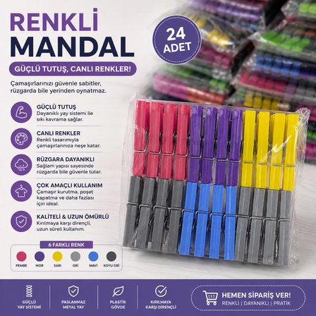 24 adet renkli mandal 