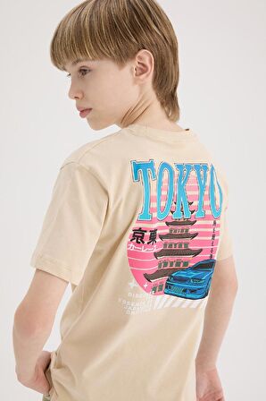 DeFacto Erkek Çocuk Bisiklet Yaka Sırt Baskılı Kısa Kollu Tişört E5082A825SMBG663