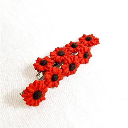 Uretti - Hülya 6683 El Yapımı Çiçek Desenli Polimer Kil 2’li Set Yan Saç Tokası / 7.5 cm