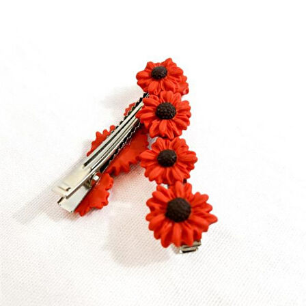 Uretti - Hülya 6683 El Yapımı Çiçek Desenli Polimer Kil 2’li Set Yan Saç Tokası / 7.5 cm