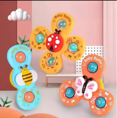 3 Parça Renkli Set Vantuzlu Dönen Oyuncaklar -Banyo Oyuncakları Çocuk 