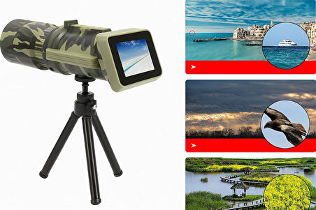 Monoküler Teleskop 1080P HD Uzun Pil Ömrü 16X Katlanabilir Tripod Seyahat Için Ekranlı Müzik Oyun
