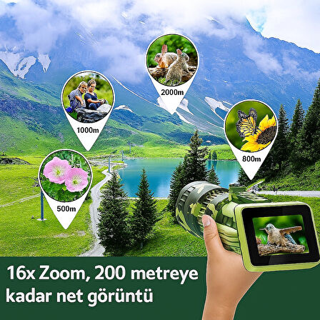 Monoküler Teleskop 1080P HD Uzun Pil Ömrü 16X Katlanabilir Tripod Seyahat Için Ekranlı Müzik Oyun