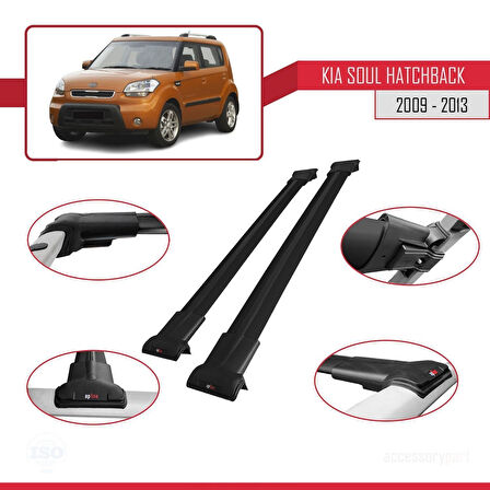 Kia Soul (AM) HB 2009-2013 Arası ile Uyumlu FLY Model Ara Atkı Tavan Barı Siyah 2 Adet