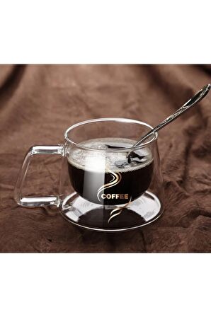 Çift Camlı Katmanlı Çift Cidarlı Coffee Kupa Fincan 200 Ml