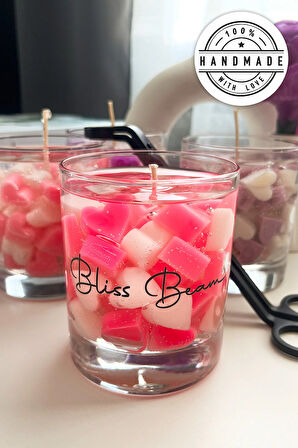 Zambak Kokulu El Yapımı Koyu Pembe Kalpli Dekorasyon Jel Mumu