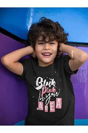 Black Pink In Your Area Baskılı Unisex Müzik Grubu Çocuk Tişört (1-12 Yaş)