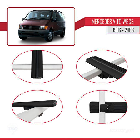 Mercedes Vito (W638) 1996-2003 Arası ile Uyumlu BASIC Model Ara Atkı Tavan Barı Siyah 4 Adet