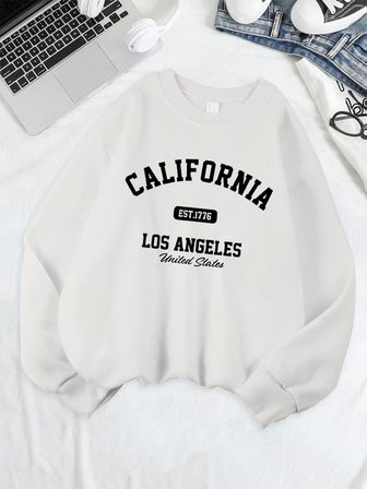 California Los Angeles Est 1776 Baskılar Tişörtü Kadın Bisiklet Yaka Temelleri Kapüşonlular G