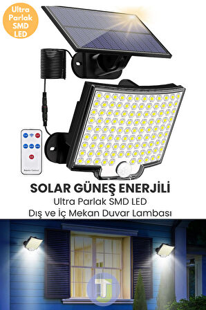 Technojet 110 Ledli Solar Güneş Enerjili Kumandalı Hareket Sensörlü Bahçe Aydınlatma Sokak Lambası