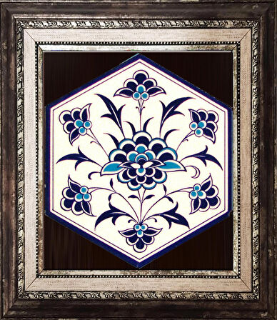 Armada Çini 21x23 Cm AL 1 İznik Rumi Desenli  Altıgen Çini Pano