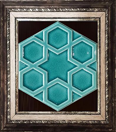Armada Çini 15x17 Cm Rölyefli Yıldız Turkuaz Altıgen Çini Pano