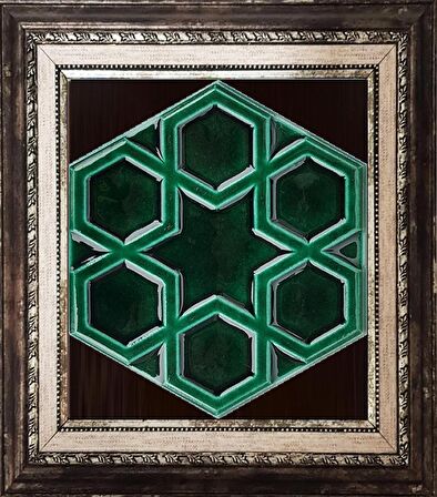 Armada Çini 15x17 Cm Rölyefli Yıldız Yeşil Altıgen Çini Pano