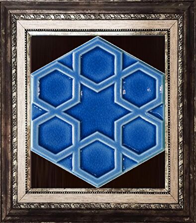 Armada Çini 15x17 Cm Rölyefli Yıldız Kobalt Altıgen Çini Pano