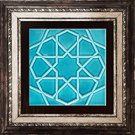 Armada Çini 20x20 Cm Rölyefli Turkuaz Selçuklu Yıldızı Deseni Çini Pano