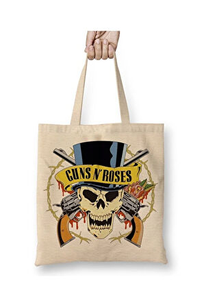 Guns N' Roses Bez Çanta Uzun Saplı Alışveriş Çantası Plaj Çantası
