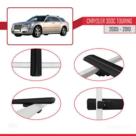 Chrysler 300C Touring 2005-2010 Arası ile Uyumlu BASIC Model Ara Atkı Tavan Barı Siyah 2 Adet