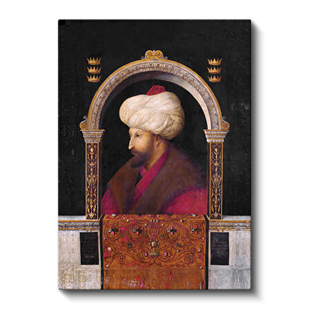 Altın Yaldızlı Çerçeveli Fatih Sultan Mehmet Han Portresi Kanvas Tablo