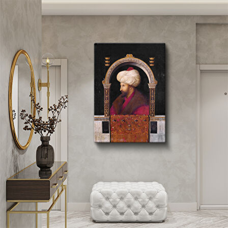 Altın Yaldızlı Çerçeveli Fatih Sultan Mehmet Han Portresi Kanvas Tablo