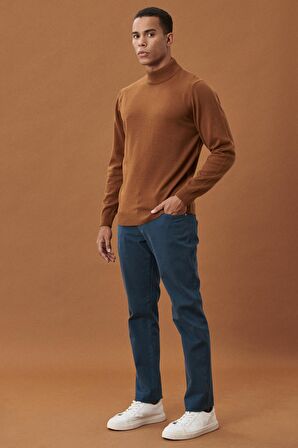Erkek Petrol Slim Fit Dar Kesim Pamuklu Esnek Chino Pantolon
