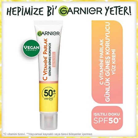 Garnier C Vitamini Parlak Günlük Güneş Koruyucu Fluid Yüz Kremi Işıltılı Doku SPF50+ 40 ml