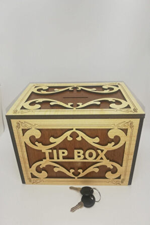 Ahşap Tip Box Bahşiş Kutusu Anahtarlı Tip Box Kutusu Ahşap Kumbara 20x13x13 Cm