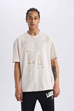 DeFactoFit NBA Los Angeles Lakers Oversize Geniş Kalıp Bisiklet Yaka Kısa Kollu Pike Tişört D8551AX25SPBG745