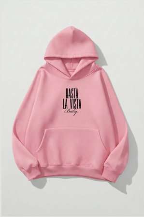 Unisex Yumuşak Dokulu Hastala Vista Baby Baskılı Tasarım Oversize 3 İplik Hoodie Sweatshirt